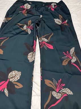 Eloquii Wide-Leg Floral Print Pants - Black with Pink & Brown